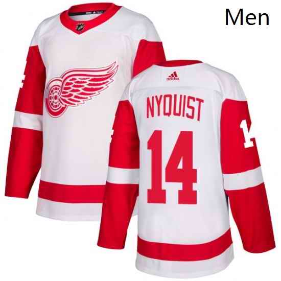 Mens Adidas Detroit Red Wings 14 Gustav Nyquist Authentic White Away NHL Jersey